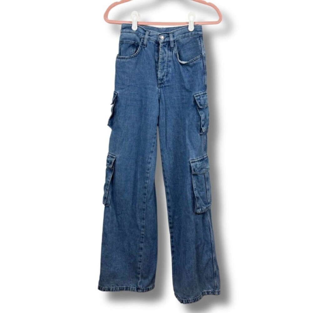 Favorite Daughter | Highway Blue The Carly Cargo Super High Rise Wide Leg Jeans